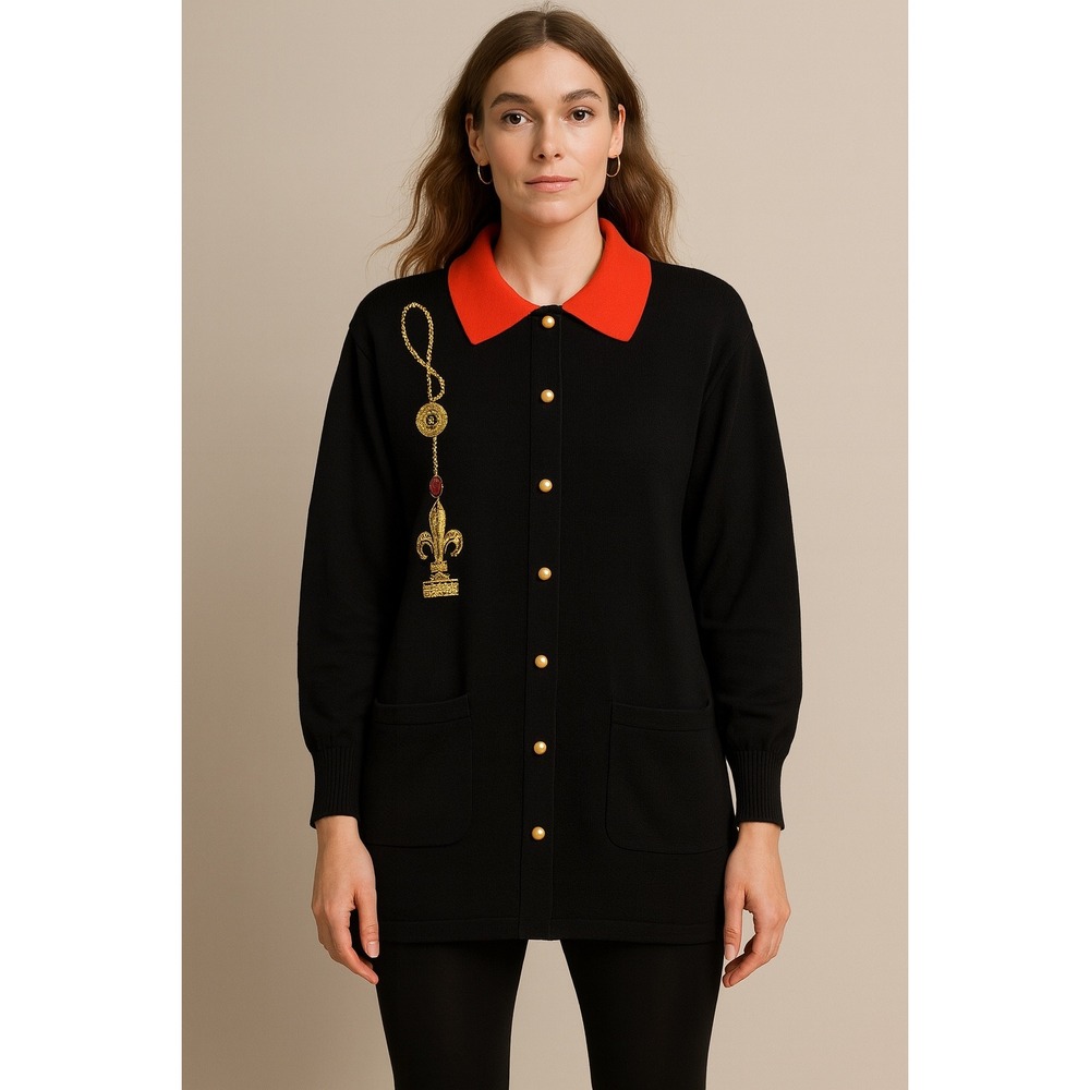 Escada Laurel Cardigan 80s 90s Medium 8 Embroidered Music Military Musical
